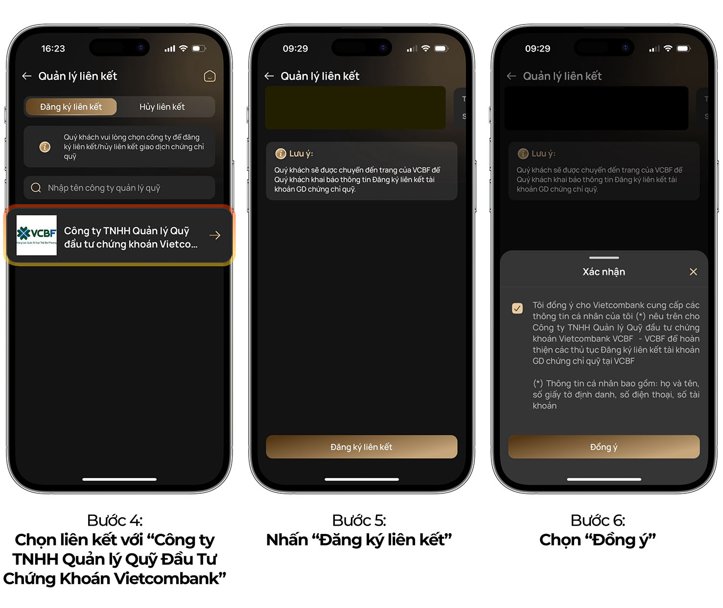 Bước 15: Quay lại Digibank → "Đầu tư" → "Chứng chỉ quỹ" → "Quản lý liên kết"