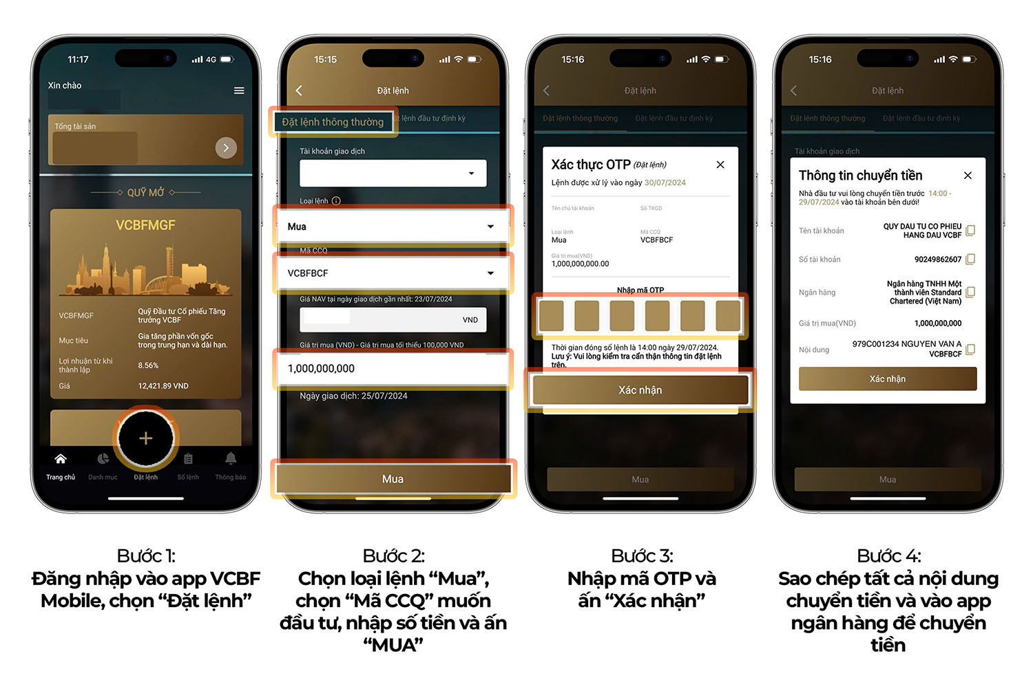 Bước 7: Nạp tiền + đặt lệnh mua CCQ